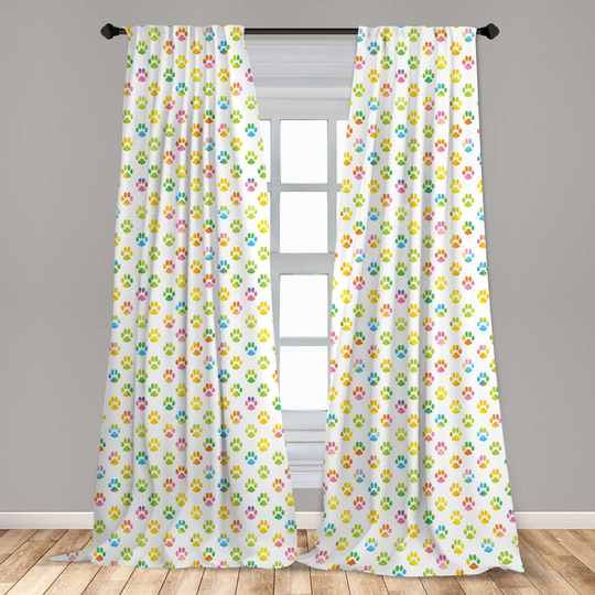 Burdoo Puppy Paws Grunge Elements Paintbrush Effect Room Darkening Curtains
