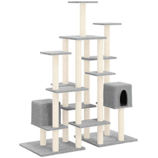 Cat Tree with Sisal Scratching Posts Light Grey 145 cm vidaXL - Grey