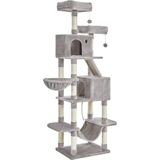 FEANDREA 206 cm Tall Cat Tree, XL Cat Tower, Light Grey PCT190W01