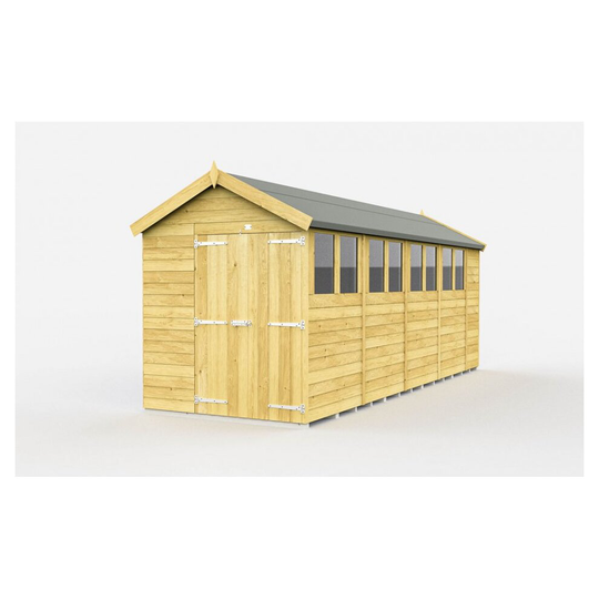 (7ft x 18ft Double Door With Windows) Apex Shed 7ft x 18ft Fast & Free 2-5 Nationwide Delivery