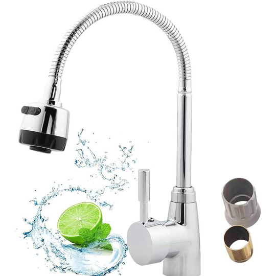 Thsinde - Adjustable Hot and Cold Faucet, Kitchen Faucet, Kitchen Faucet with Pull-Out Spray, 360° Rotatable, 2 Types of Jets, with Plastic Nut, for