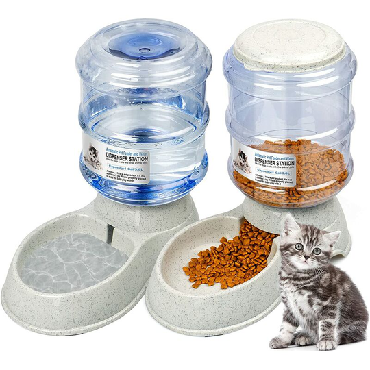 Modou - Automatischer Futterspender Katze/Hunde Wasserspender Haustier Automatischer Wasserspender,Futterautomat Kitten Trinkbrunnen Welpen Schüssel