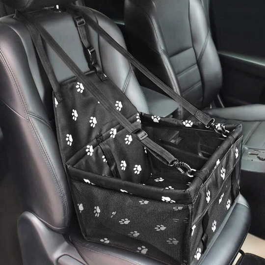 Seat Cover for Dog Protection Car Transport Bag Waterproof Oxford Cloth Booster Cover with Travel Belt, Black with White footprint