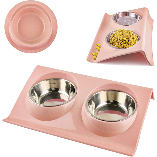 Echoo - Dog Bowl, Cat Bowl, Pet Bowl Set, Stainless Steel Bowl, Double Bowl for Cat and Dog, Removable