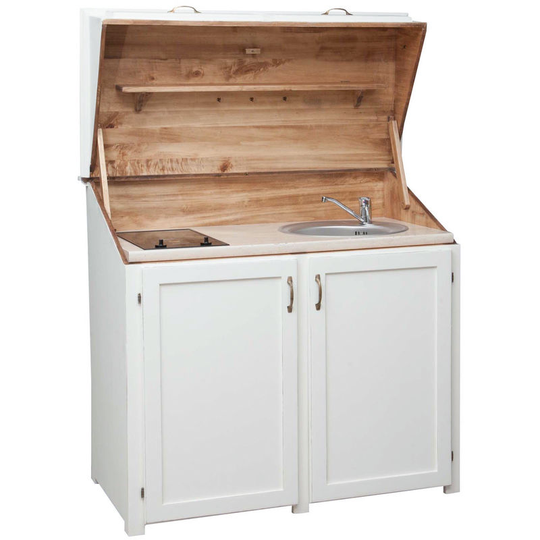 Biscottini - Solid lime wood antiqued white finish W30xDP60xH115 cm sized kitchen sideboard. Made in Italy