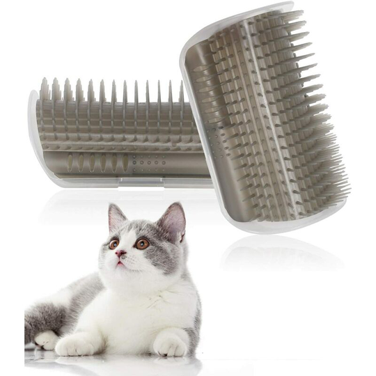 Modou - Cat Self Groomer, 2 Pack Wall Mounted Angle Cutters with Catnip Bag, Massage Combs with Soft Grooming Brush, Gentler Massager Toy for Cats,