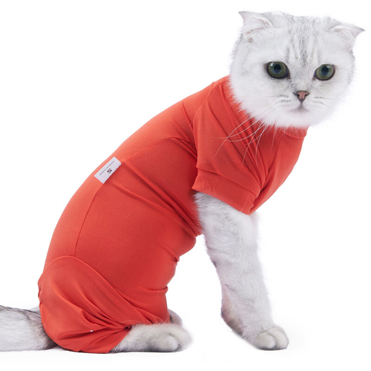 Pet Recovery Suit Four Legs Abdominal Wound Jacket for Cats,Orange,Small - Orange,Small