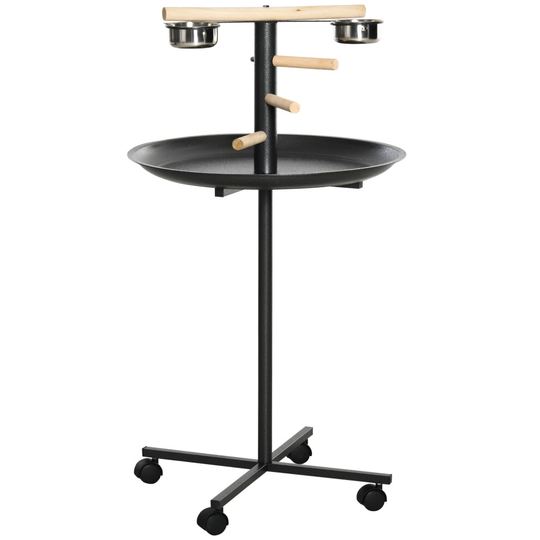 PawHut Metal Bird Table Play Stand, Bird Feeder Station with Wheels