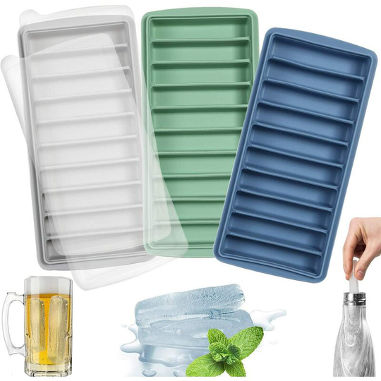 Ice Cube Tray Stick, Silicone, with Lid, Ideal for Sports and Water Bottles, 10 Cavities(Pack of 3, Multicolor)
