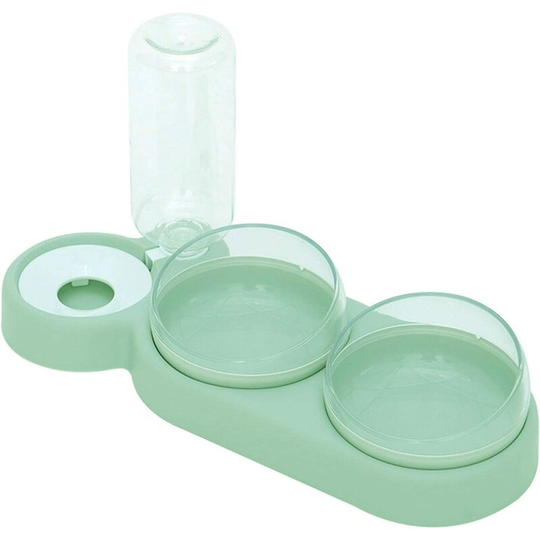 Double Elevated Cat Bowl, Tilt 15 ° Anti-Vomiting Cat Bowl 3-in-1 Pet Bowl with Automatic Water Storage, Available for Cats and Puppies (Green)