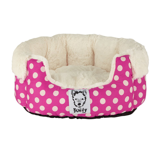 (Small, Pink) Bunty Deep Dream Polka Dot Bed | Soft Fleece Dog Bed