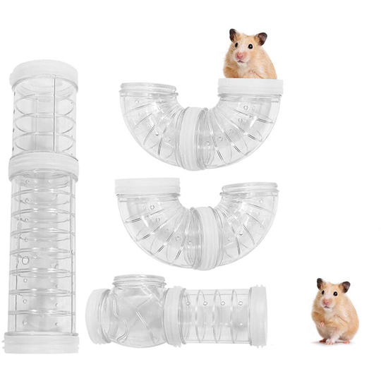 Lifcausal - Hamster Tube Set, 8 Pack Transparent Curved Pipe Pet Cage Tunnel Hamster Toy diy Creative Connection Tunnel External Sports Tube for