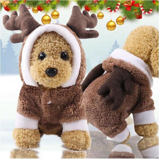 (L) Christmas Pet Reindeer Outfit Xmas Dog Cat Coat Puppy Costume Hoodie Clothes