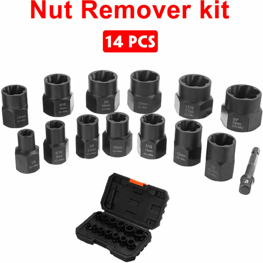Bearsu - 14pcs Socket Bolt Nut Socket Take Hex Screw Tool Extractor Hex Screw Tool with Connecting Rod 3/8