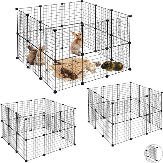 Relaxdays - Set of 3 Small Animal Cage, Open Enclosure, diy Enclosure, Extensible Playpen, 72 Pieces, Black