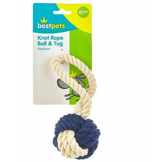 Ball & Tug Knotted Rope Dog Toy (One Size) (Navy/Cream) - Navy/Cream - Best Pets