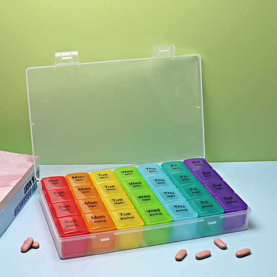 Sun Flowergb - 4 Times a Day Weekly Pill Organizer, Portable 7 Day Daily Pill Organizer With Large Compartment, Moisture Proof Pill Organizer, Travel