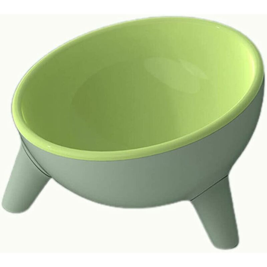 Plastic Dog and Cat Bowl - Sloped Raised Bowl - Prevents Backflow - Green