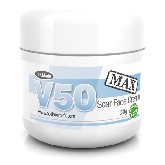 V50 MAX Scar Fade Cream DOUBLE STRENGTH Treat New and Old Scars Use Anywhere on Your Body Acne Scars Facial Blemishes Dark Spot Treatment 50 g