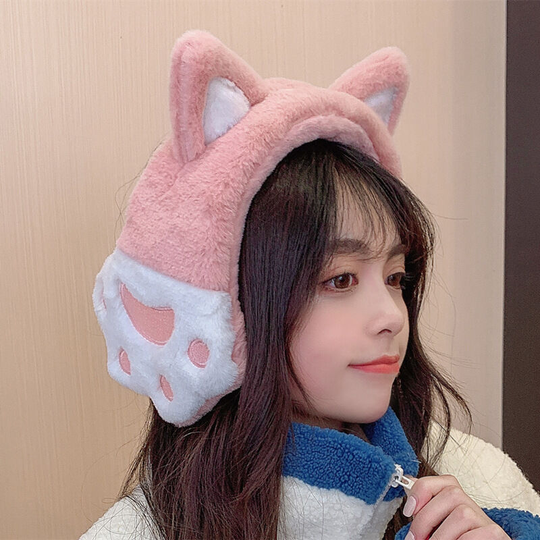 Autumn and winter cat claw earmuffs Korean version sweet and cute young student female warm and cold proof hair hoop earmuffs (pink)