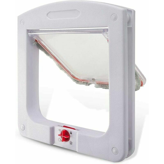 Cat Chatière, 4 -way lockable cattle for cats, small dog, easy to install and use (white)