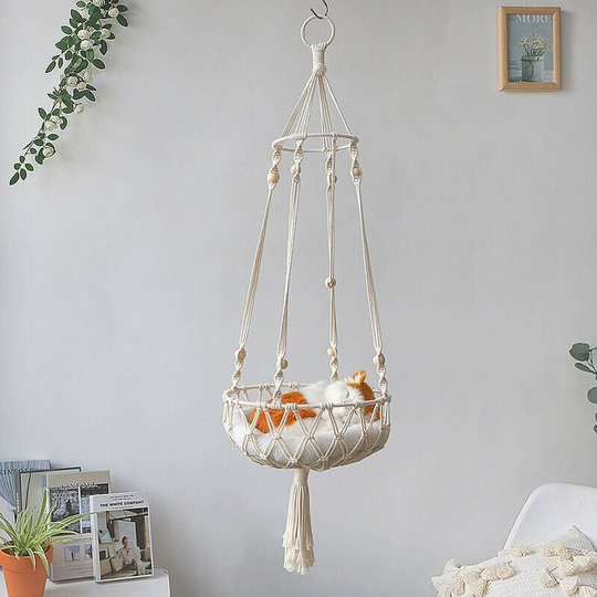 Macrame cat hammock made of wood and woven cotton rope for hanging Triomphe(30*100cm)