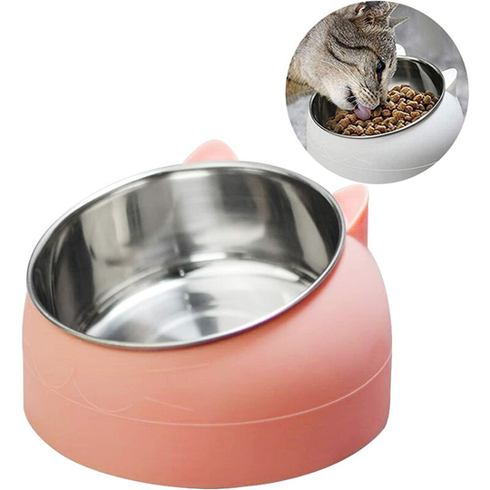 Cat Bowl, Cat Dog Bowl, Tilted Cat Bowl, Cat Bowl Mat, Cat Bowl, Stainless Steel Dog Bowl, Raised Dog Bowl, for Cats Dogs and Other Pets (Pink)