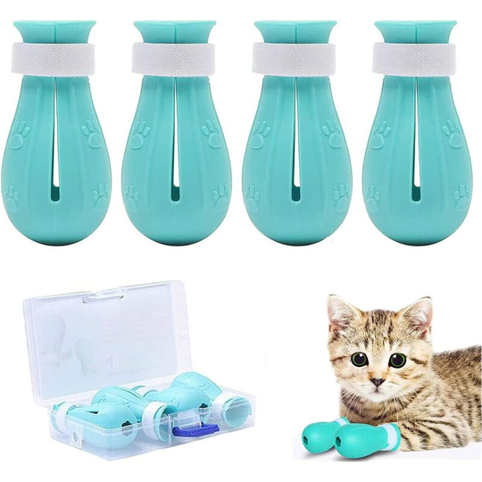 4-Cat Shoe,Anti-Scratch Cat Foot Boots,Adjustable Cat Paw Protection for Home,Bath,Beauty,Treatment Control,Cat Massage Station(Blue)