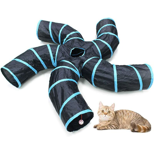 Road Tunnel for Cat, 5 Lanes Collapsible Tunnel Tubes Interactive Labyrinth Toy for Small Animals, Small Rabbit, Kitten, Puppy, Ferret, Guinea Pigs