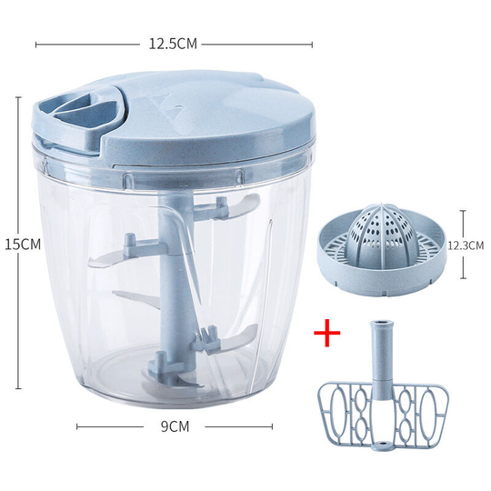Benobby Kids - 5 Second Manual Food Chopper, 900ml, Chop, Cut, Blend, Vegetables, Nuts, Onions, Stainless Steel Blades, Quick and Easy Cooking (Blue)