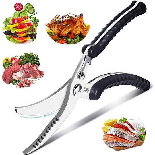 Osqi - Kitchen Scissors, Poultry Scissors, Stainless Steel Kitchen Shears, Kitchen Scissors with Non-Slip Handle, for Cutting Chicken, Bones, Fish,