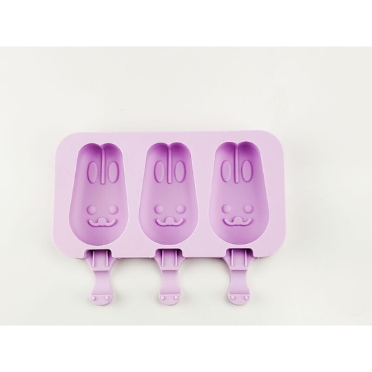 Popsicle mold, silicone ice cream mold with lid and 50 wooden lollipops (rabbit)