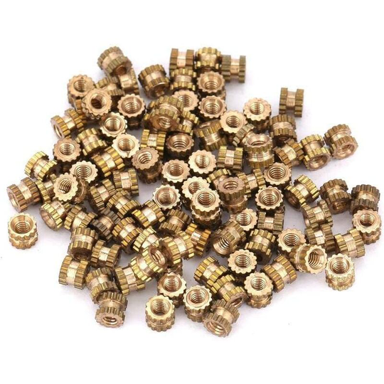 M2 Knurled Nut Cylindrical Threaded Insert Nut Brass Female Thread Embedded Nut Knurled Insert Nut Included Stamped Cast(M2*4*3.5(100pcs))