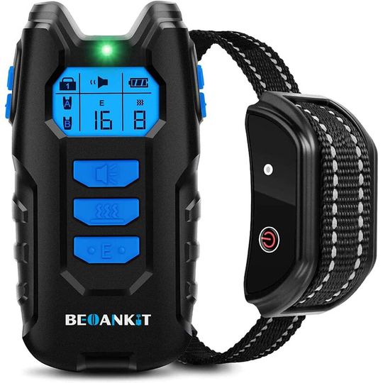 Dog Training Collar, 600 Meter Range & Security Lock, Electric Collar with Sound, Vibration & Shock Mode, IP67 Waterproof & Rechargeable - Blue
