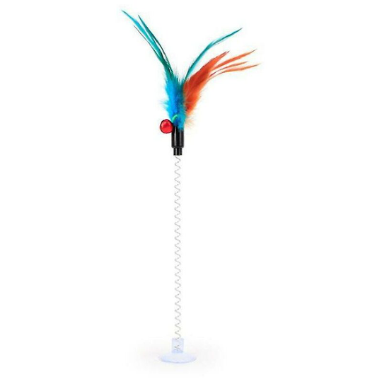 Thsinde sucker Teasing Cat Stick Cat Toy Mouse Type Teasing Cat Rod Wire Spring Toy Colorful Feather Pet Kitten Toy, Random Color, 32cm