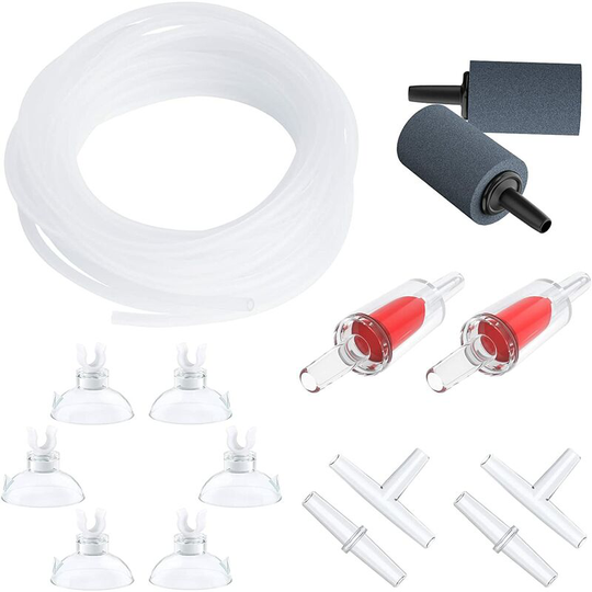 Betterlifegb - BR-Vie Aquarium 4m Airline Tubing Standard Air Pump Accessories Set with Air Stone Cylinders Connectors Suction Cups and Check Valves