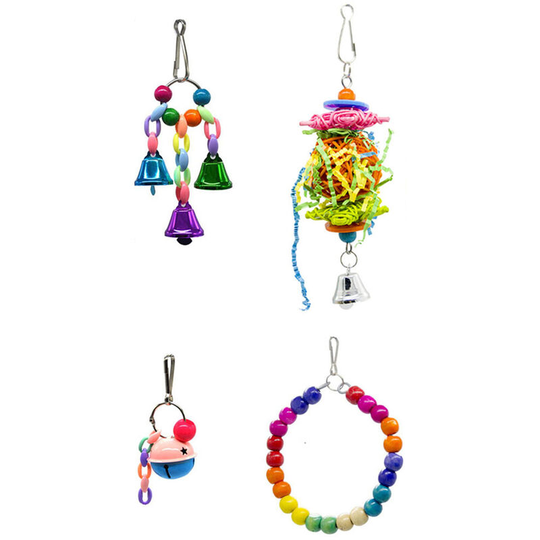 Lifcausal - 10PCS Bird Swing Chewing Toys Parrots Chewing Hanging Perches with Hammock Bell Toys for Parrot Lorikeets Birds-Multicolor