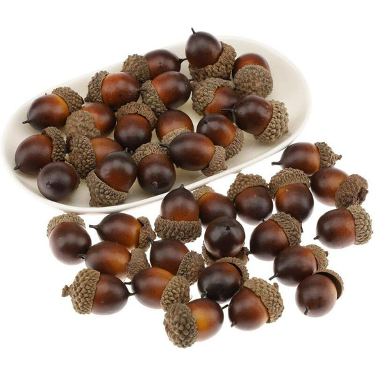 50 Pieces Realistic Fake Acorns Acorn Decor Fake Fruit Home Party Holiday Decor Foam Simulation Nuts Acorns Real Fruit Cover Shells