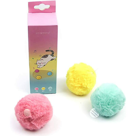 Chirping Balls Cats Toys with Fluff, 3 pcs Realistic Animal Sound Gravitational Ball for Bird, Frog and Cricket, Interactive Cat Ball, Funny Kitten