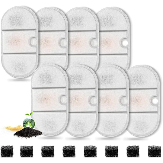 Pack of 8 Cat Water Fountain Filters with 8 Sponges, Replacement Water Fountain Filter 71oz/2.1L PLWF002 Dog Water Capsule