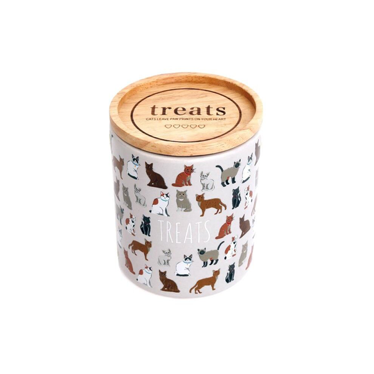 Small Ceramic Cat Treat Jar With Wooden Lid Pet Kitten