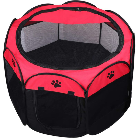 Foldable Pet Tent, 8 Panel Mesh House, Puppy Playpen Kennel for Dog, Cat and Rabbit(Red,S)
