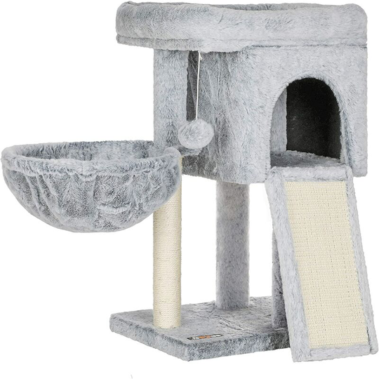 FEANDREA Cat Tree, Small Cat Tower 66 cm, Light Grey PCT120W02