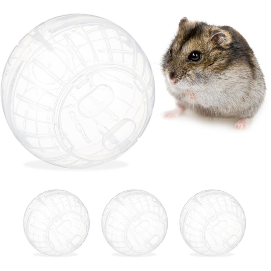 Relaxdays - Set of 4 Hamster Balls, Exercise for Hamsters & Mice, Rodent Toy, Free Range Orb, Plastic, 14 cm, Transparent