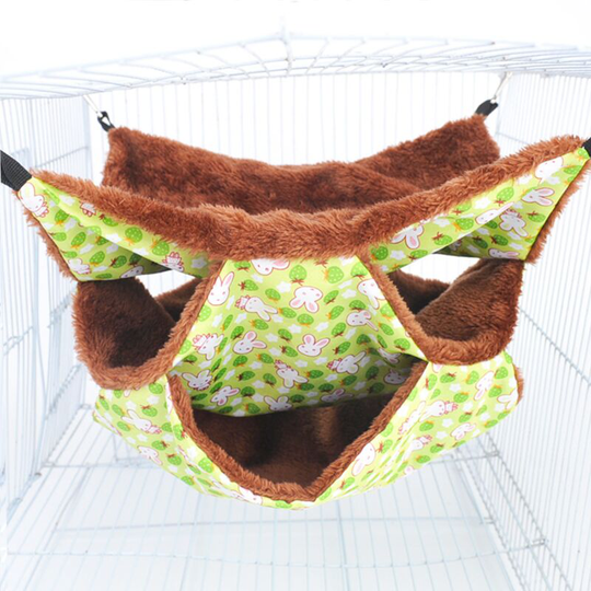 Small Pet Cage Hammock, Triple Bed Hammock for Rat, Guinea Pig, Bedding Accessories, Comfortable Ferret Bed(Green,30*30cm)