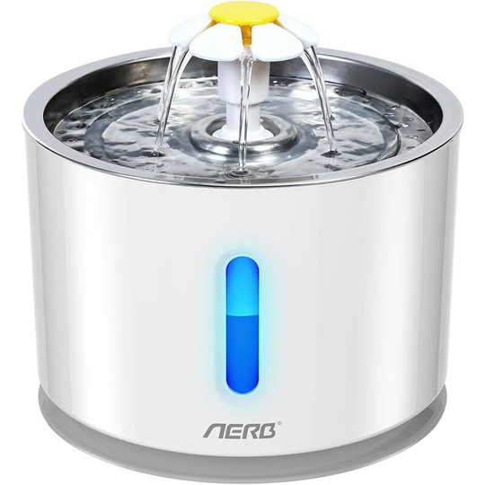 Aerb Water Fountain for Cat and Small Dog, Quiet Cat Water Dispenser with Activated Carbon Filter and Stainless Steel Tray, led Night Light