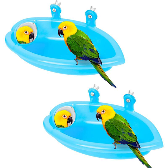 Tinor - Bird Bath, 2Pcs Parrot Baths Are Suitable For Small Birds Such As Canary Parrots, Plastic Bird Baths Has An Adjustable Mirror To Attract The