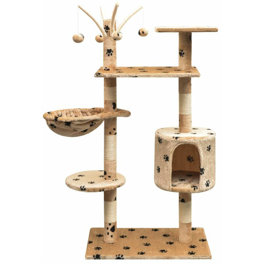 Cat Tree with Sisal Scratching Posts 125 cm Paw Prints Beige