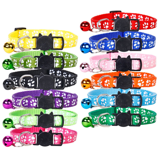 Deckon - Adjustable Reflective Cat Collar, Quick Release Cat Collar, with Detachable, with Bell, for Kittens Cats, 12 Pieces Kit