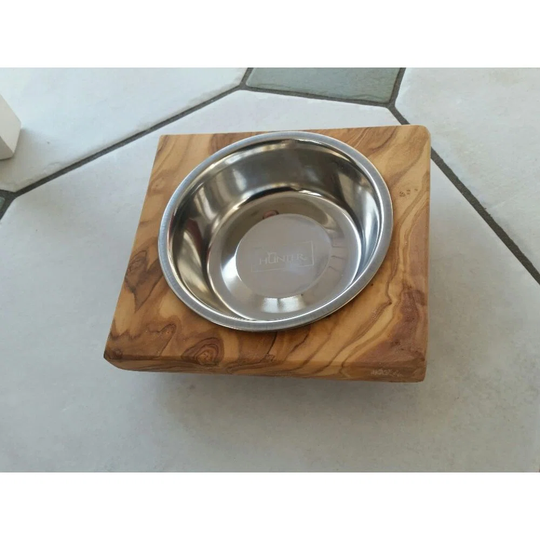 Food Bowl Made of Olive Wood With a 0.2 L Metal Bowl